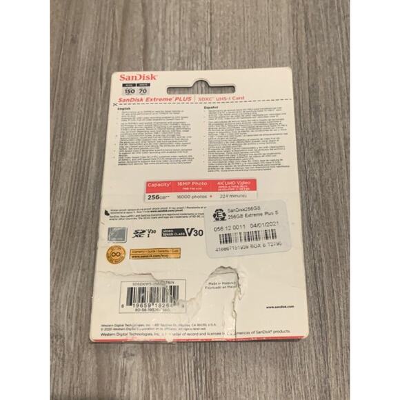 SanDisk Extreme PLUS SDXC UHS-I 256GB memory card - Picture 2 of 2